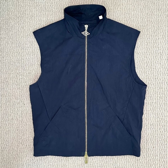 Han Kjobenhavn Navy Track Vest with Gold Tone Zipper and Logo Detail - Picture 2 of 10